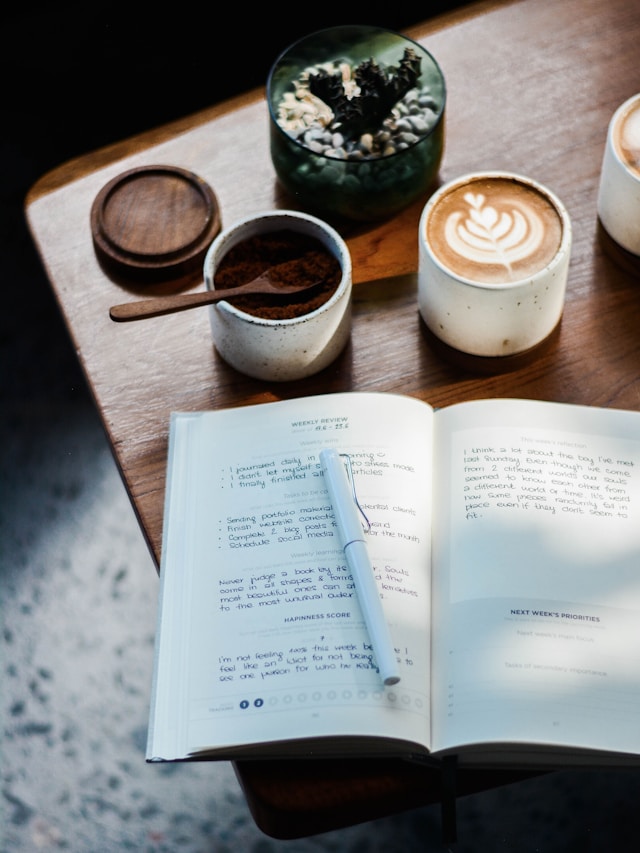 Handgeschreven weekoverzicht in een opengeslagen notitieboek